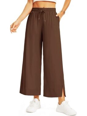 FEIERSI Brown Wide Leg Drawstring Cropped Pants XL
